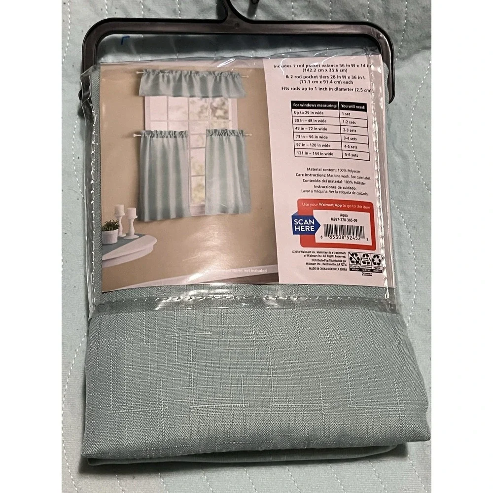 Small window 3pc set- Aqua- rod pocket valance 56